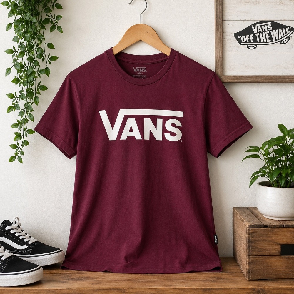 Vans Graphic‎ Logo T Shirt Womens M Burgundy Short Sleeve Skater Streetwear